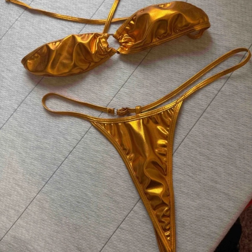 Shiny Gold Thong Bikini